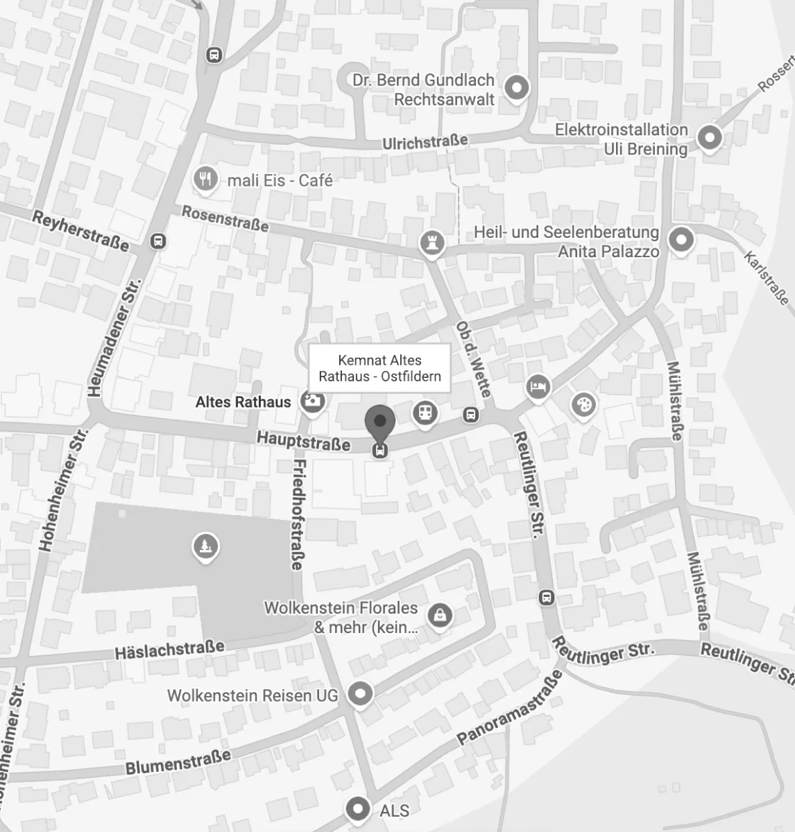 Statische Karte von Kemnat mit dem Pin auf das Alte Rathaus gesetzt